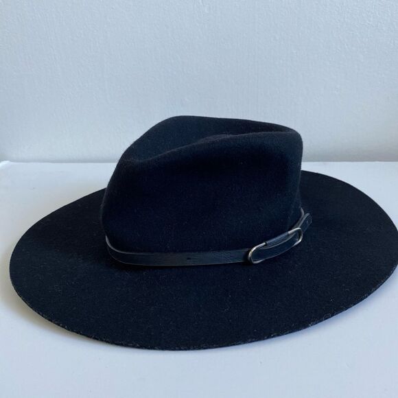 Accessories - Western Wool Black hat with leather trim Festival Witchy